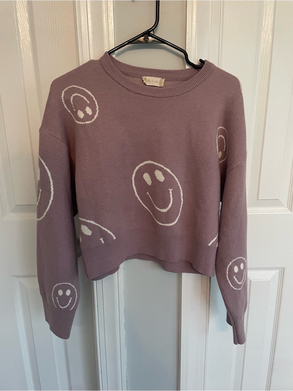 Altar'd State Mauve Crewneck Sweater with White Smiley Motif